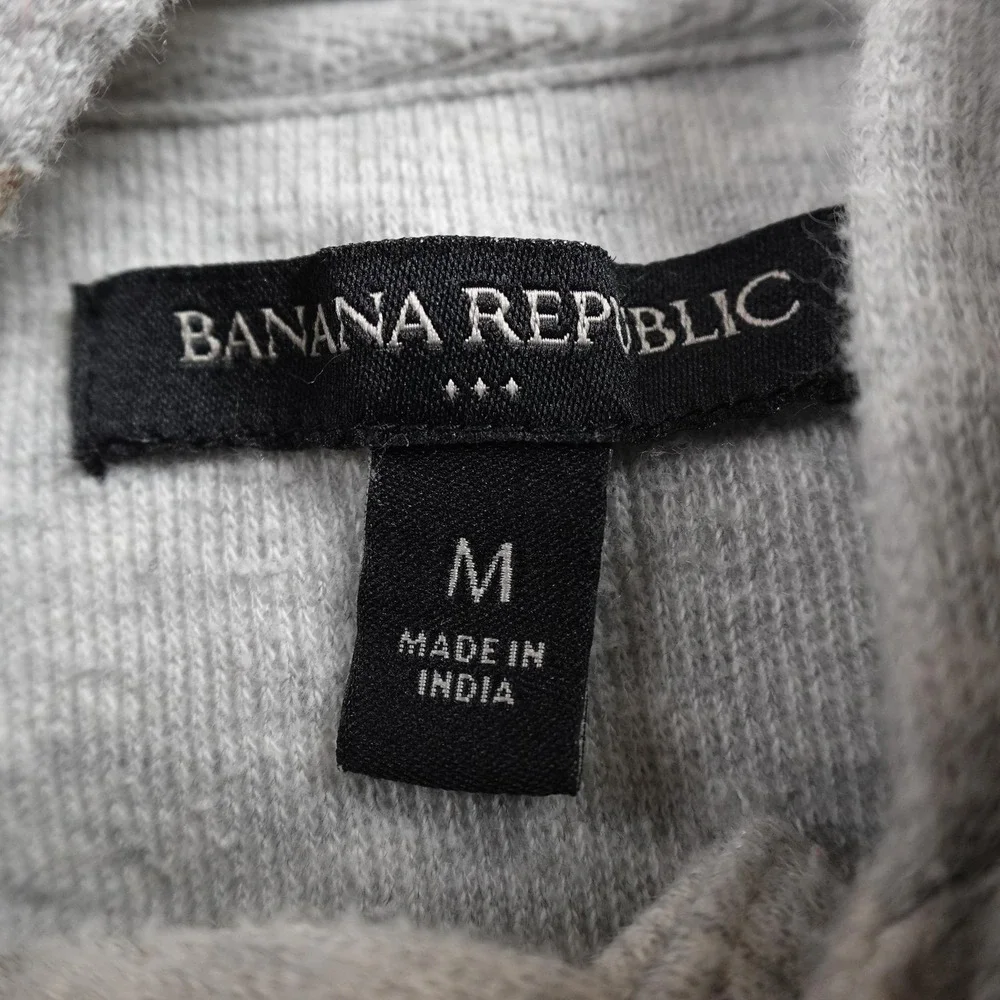 Banana Republic Hoodie Mens M‎ Gray Heather Henley Pullover Sweatshirt Preppy